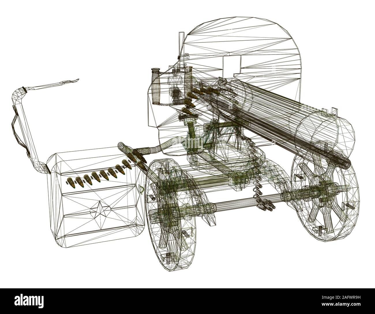 Wireframe de la mitrailleuse Maxim. Machine gun isolé sur un fond blanc. Vue perspective. 3D. Vector illustration. Illustration de Vecteur