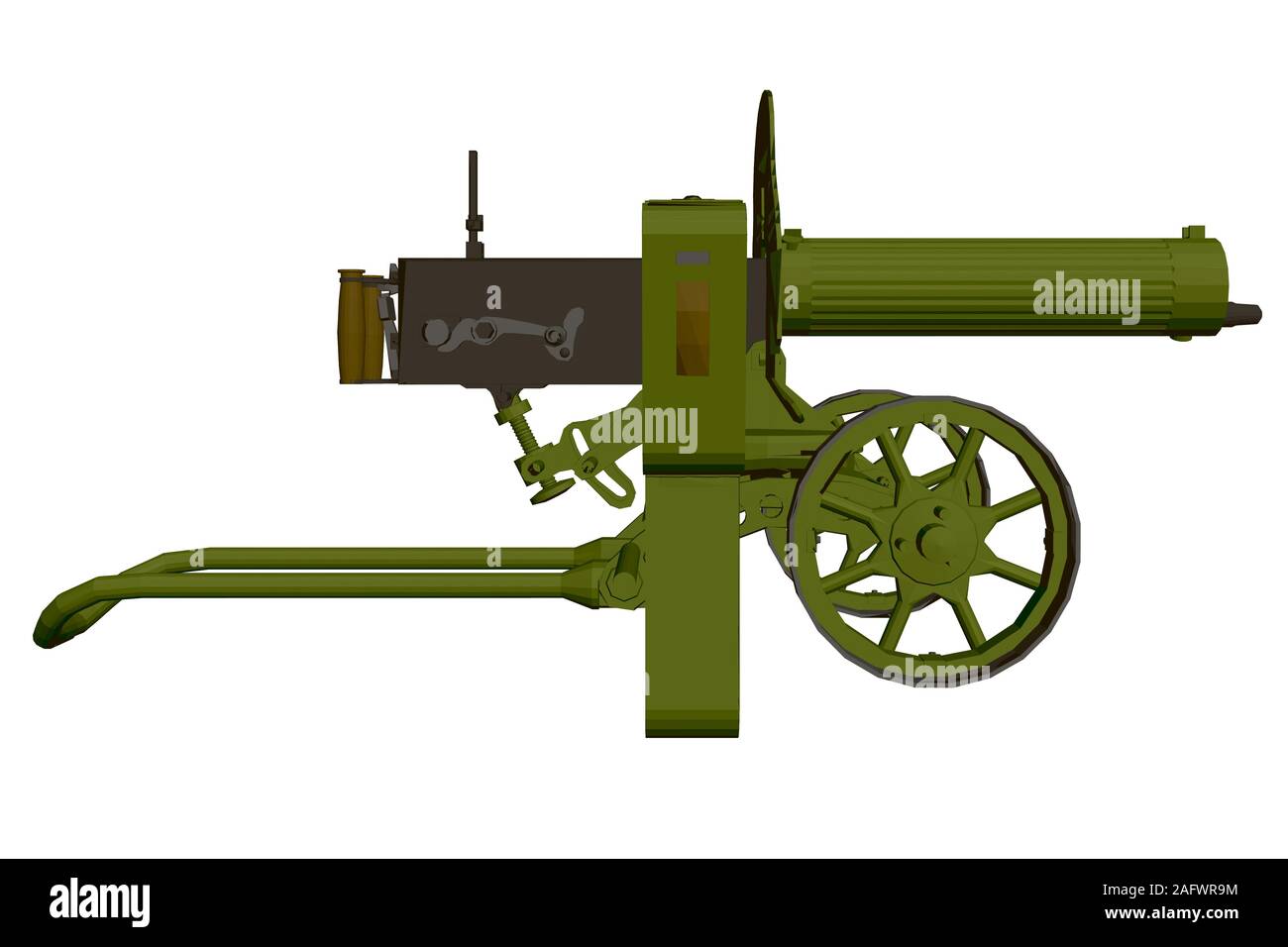 La mitrailleuse Maxim polygonales. Machine gun isolé sur un fond blanc. Vue de côté. 3D. Vector illustration. Illustration de Vecteur
