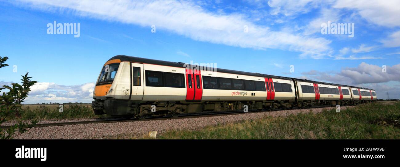Une plus grande Anglia train, 170 202 Turbostar, Whittlesey town, Fenland, Cambridgeshire, Angleterre Banque D'Images