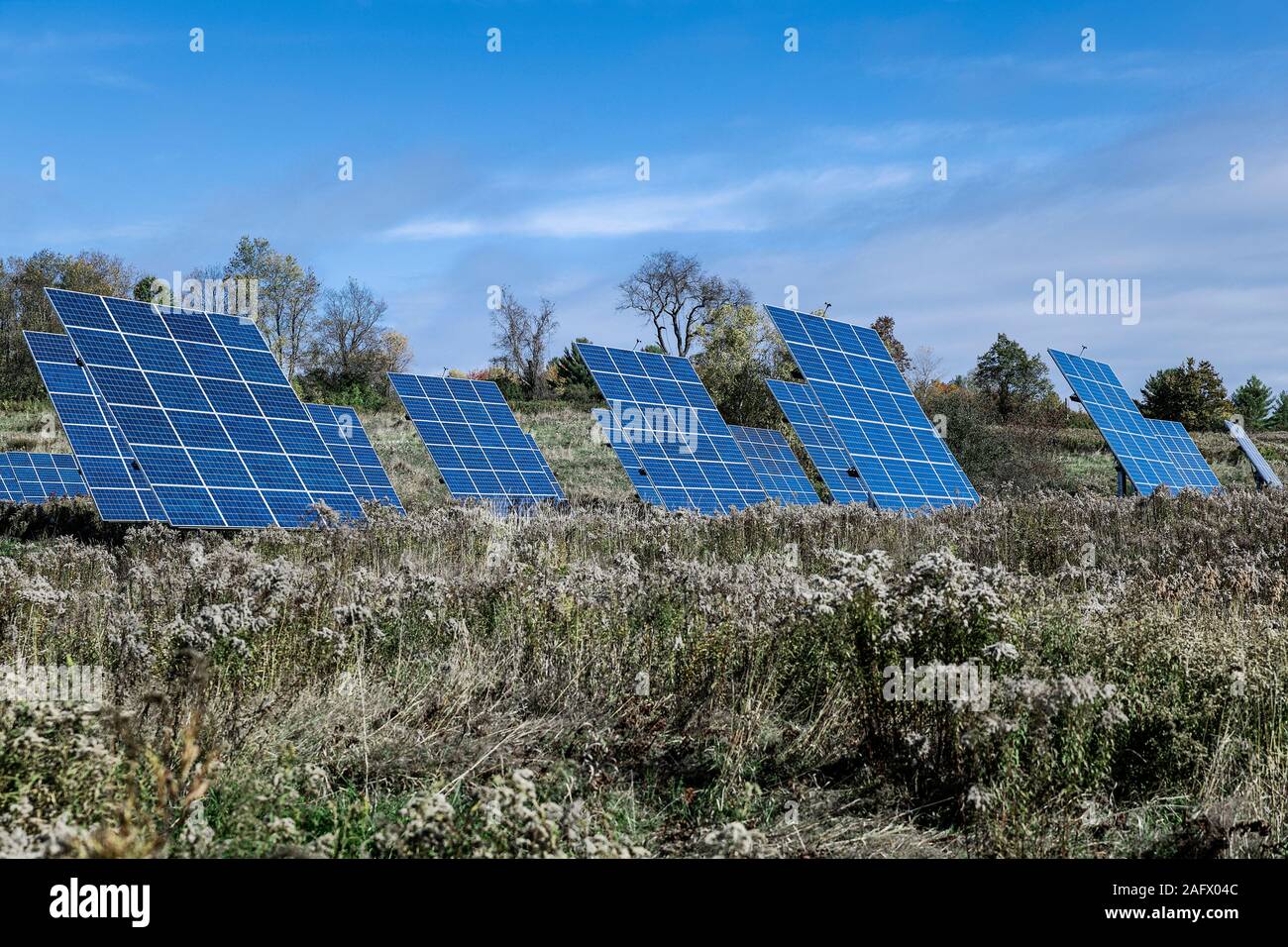 Ferme solaire, Waterbury, Vermont, USA. Banque D'Images