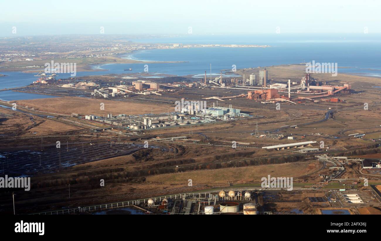 Vue aérienne de l'ancienne Teesside Steelworks (ou parfois appelé Redcar Steelworks) dans le nord-est de l'Angleterre, Royaume-Uni Banque D'Images