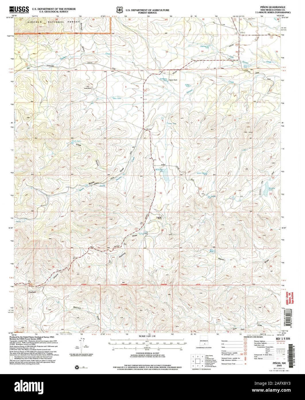 Carte TOPO USGS New Mexico NM Pinon 1941842004 Restauration 24000 Banque D'Images