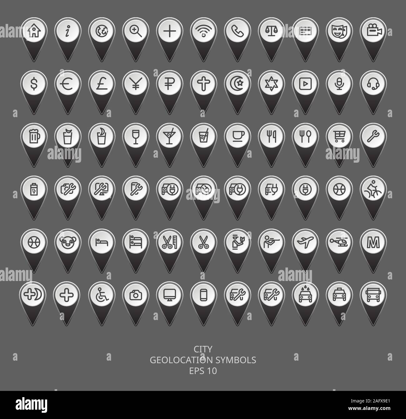 Géolocalisation ville icon pack pour la conception de site web, la carte, l'app, l'assurance-chômage. Illustration vecteur EPS10. Illustration de Vecteur