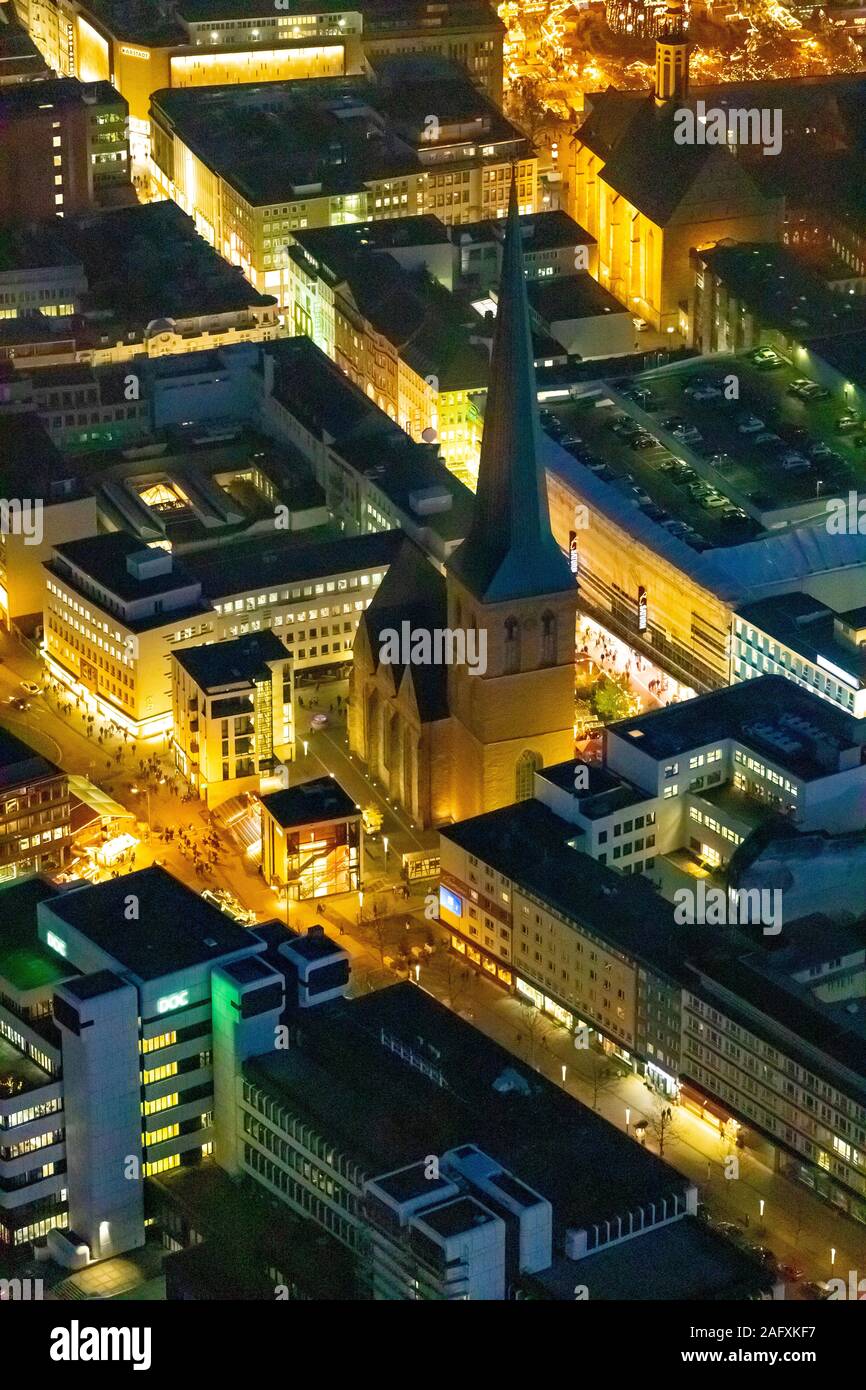 Photo aérienne, Petri église de nuit, Dortmund, Ruhr, Rhénanie du Nord-Westphalie, Allemagne, DE, l'Europe, les oiseaux-lunettes, vue aérienne photo aérienne, photograp Banque D'Images