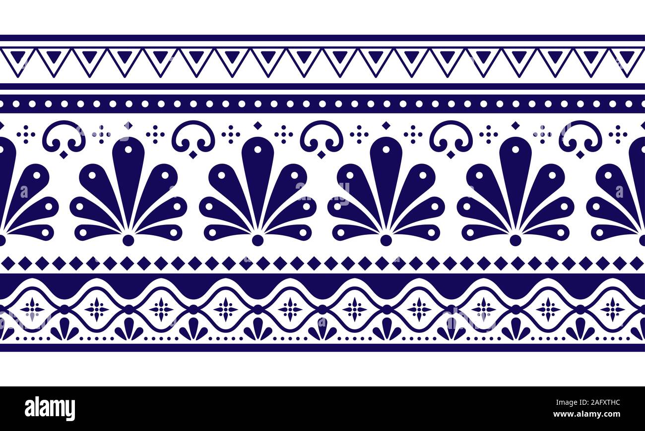 Talavera Poblana long sans vecteur motif horizontal inspiré par la décoration traditionnelle mexicaine poterie et céramique Illustration de Vecteur