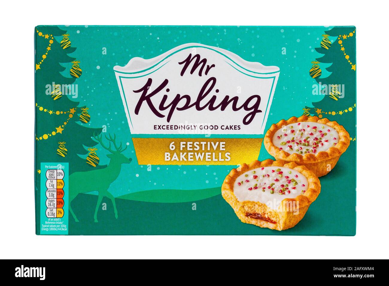 Fort de Mr Kipling 6 Bakewells de fête extrêmement bons gâteaux isolé sur fond blanc Banque D'Images