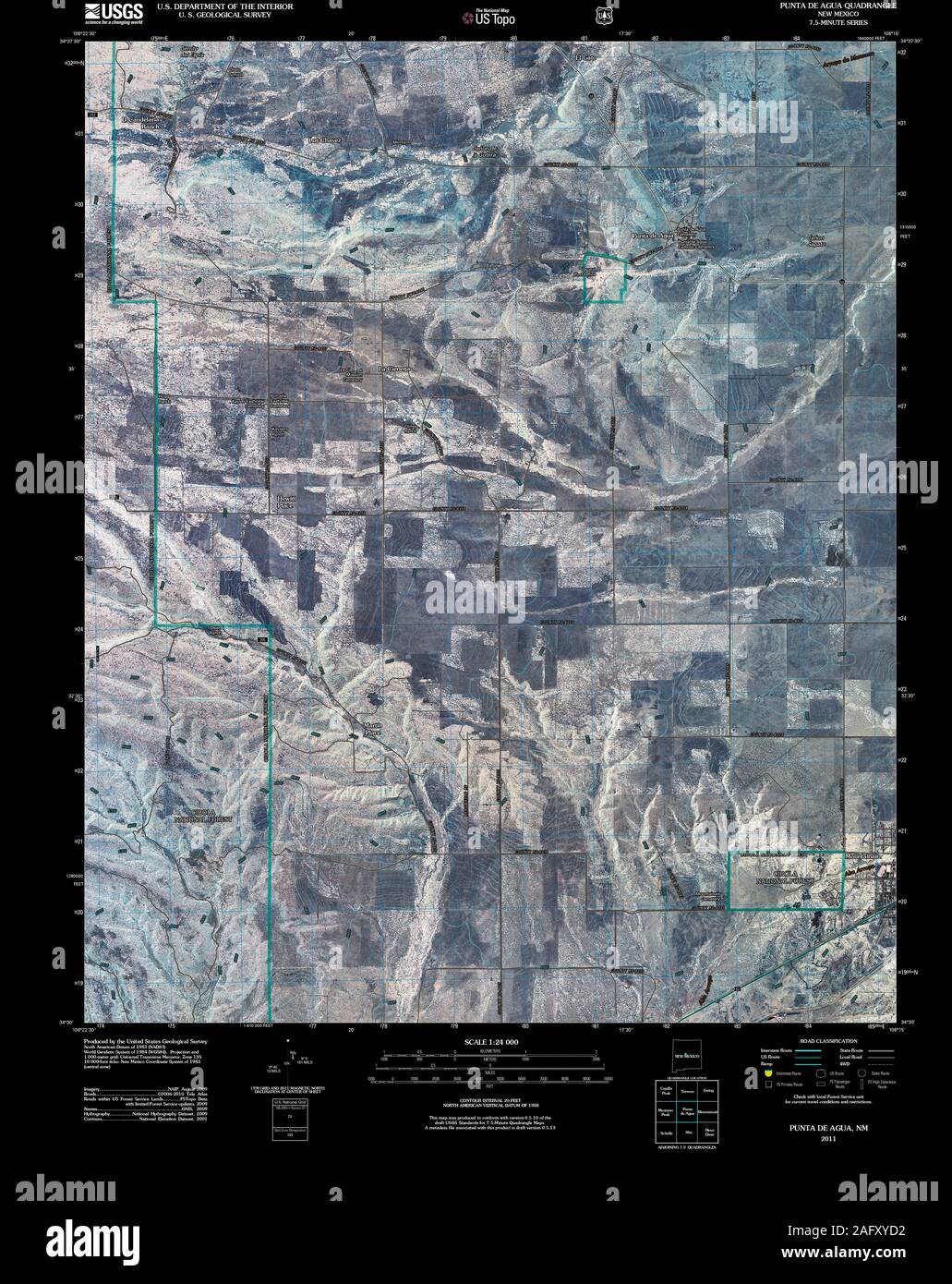 Carte TOPO USGS New Mexico NM Punta de Agua TM 20110301 Restauration inversé Banque D'Images