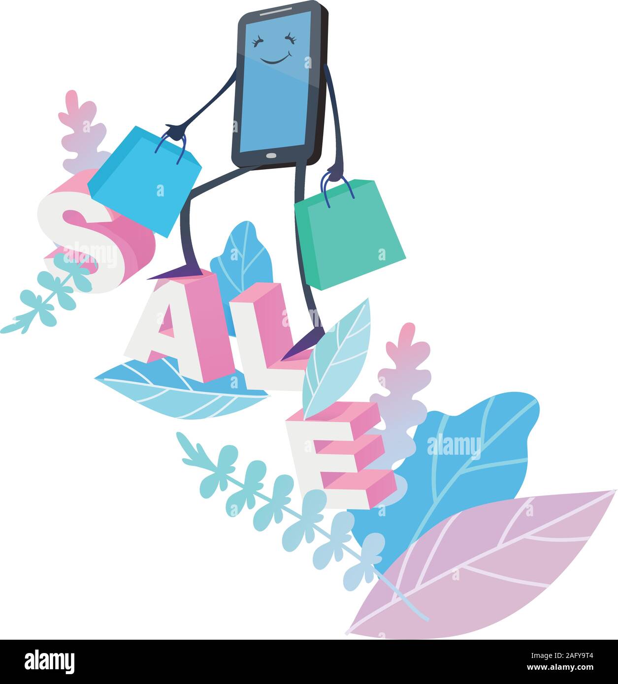 Les achats en ligne, en gros à la vente du smartphone et de feuilles de texte . Concept de marketing numérique mobile et e-commerce Illustration de Vecteur