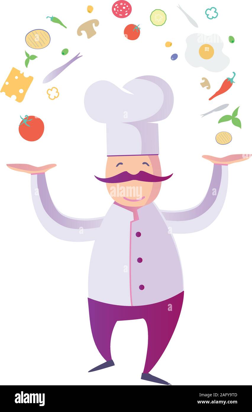 Illustration d'une télévision Funny Chef Italien avec des aliments éléments icône Illustration de Vecteur