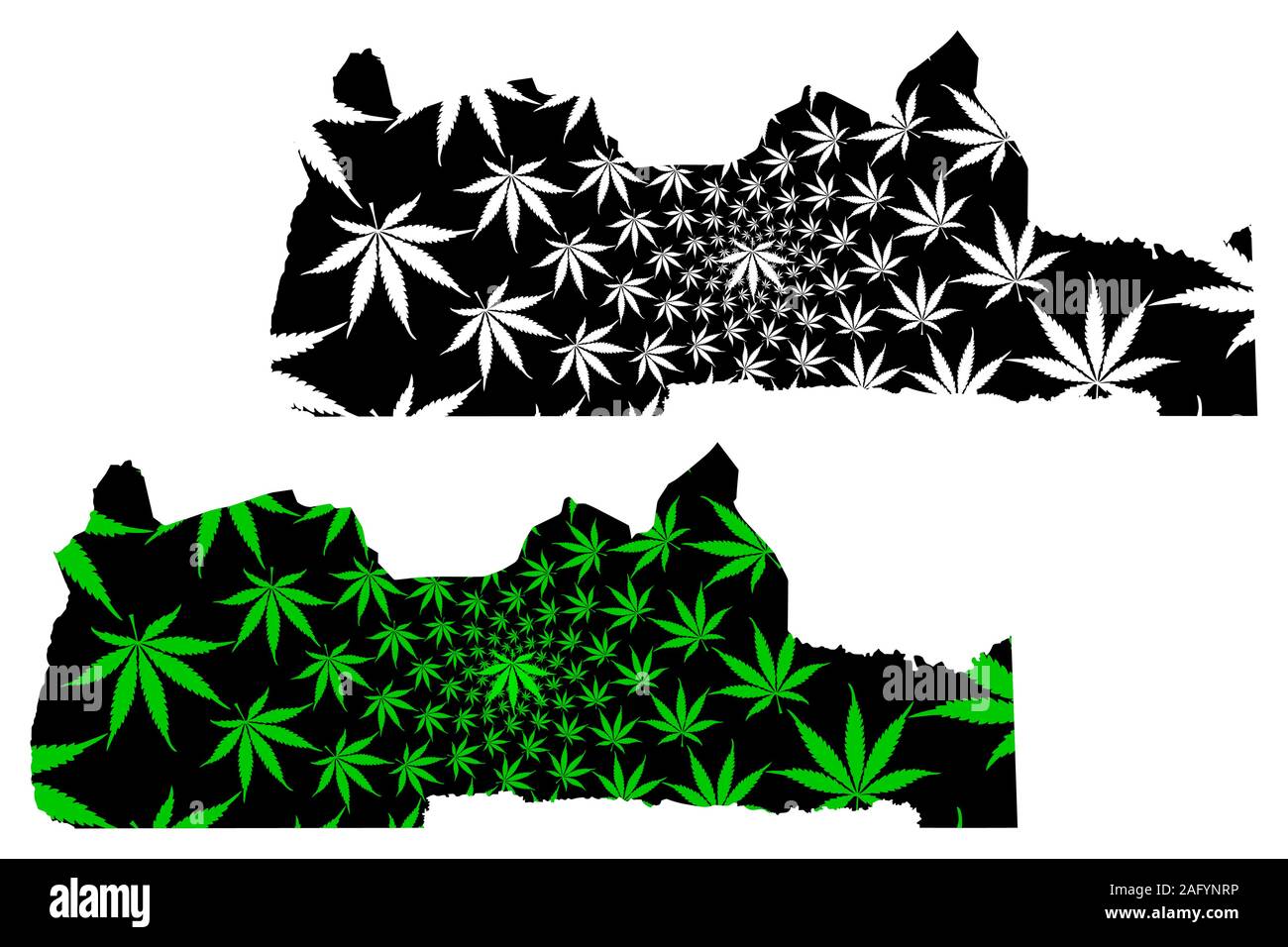 Région du sud (régions du Cameroun, République du Cameroun) la carte est conçue de feuilles de cannabis vert et noir, au sud carte de marijuana, THC) fo Illustration de Vecteur
