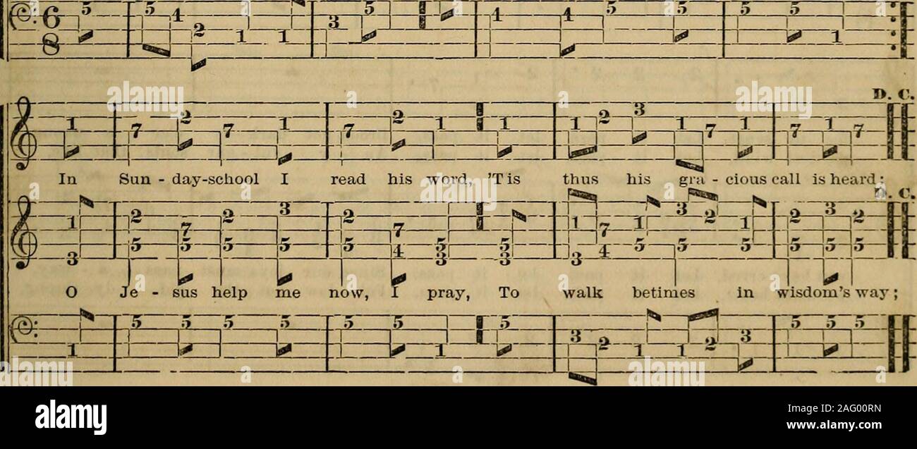 . Peu de harpe : une collection de chansons et de la musique, avec des leçons d'enseignement et de notation plan mathématiquement.. Mots de M. S. Ragsdale 1. O ne me tentent, je ne peux pas rester. À Sun - day - l'école malade ici je vais apprendre à aimer et à la louange, le Seigneur qui me sauve D. C. à venir et régneront avec lui -, et il n'y pour bove - ev - er h      ! La hâte un - way : )par sa grâce. /Partager son amour. t fcES -7-"- 13 Pj nzrt : w T2-t- f + t*-*.- 1 I3 =5 CTU F 1--T- 2. O ne me tentent, je ne peux pas aller, et à dépenser du temps pour ray si je le fais, je sais très bien, mon âme descendra D. C. Tenez-moi du péché, que j'ai à l Banque D'Images