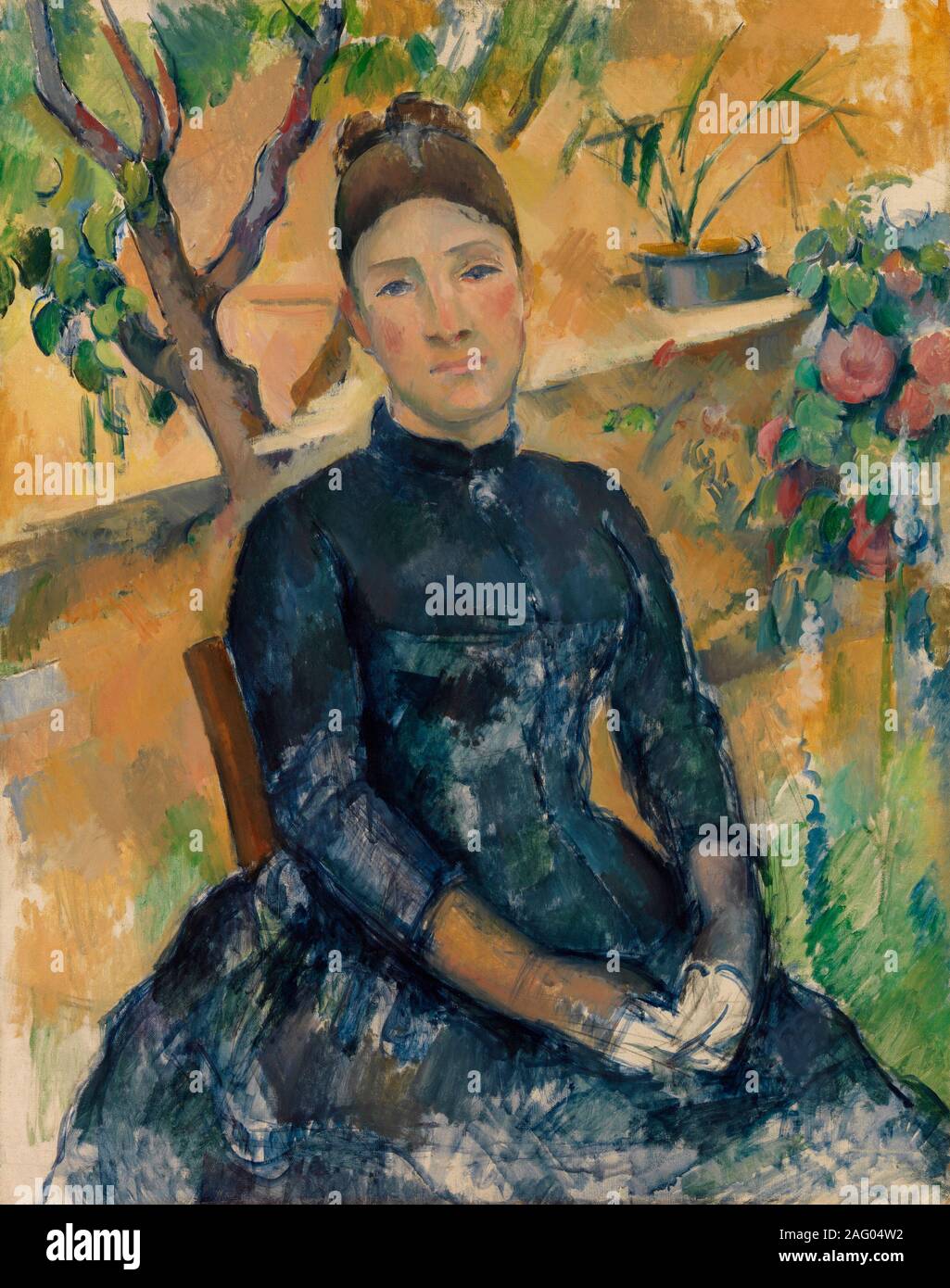 Paul CÃ©zanne (Français, Aix-en-Provence 1839â€"1906 Aix-en-Provence)Madame CÃ©zanne (Hortense Fiquet, 1850â€"1922) dans la véranda, 1891 huile sur toile ; 36 x 28 3/4 à 1/4. (92,1 x 73 cm) le Metropolitan Museum of Art, New York, Legs de Stephen C. Clark, 1960 (61,101.2) http://www.metmuseum.org/Collections/search-the-collections/435875 Banque D'Images