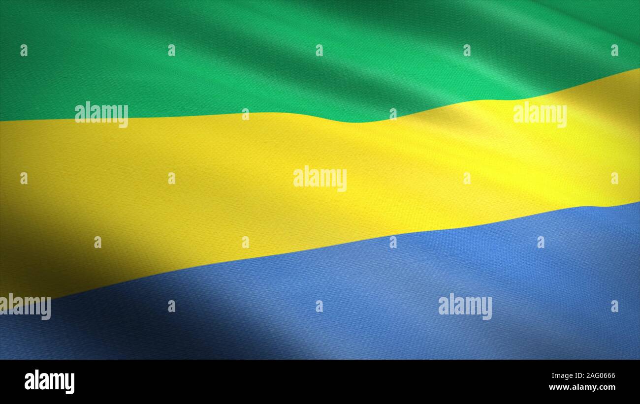 Pavillon de l'Gabon. Waving Flag réaliste illustration de rendu 3D avec texture tissu très détaillées. Banque D'Images