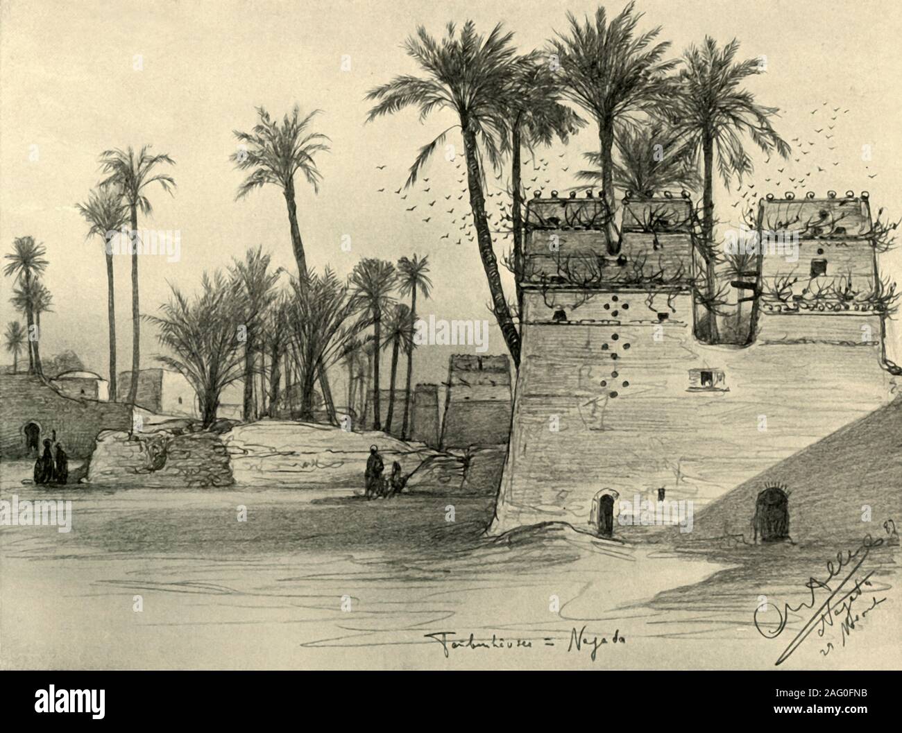 Dans les maisons, l'Égypte, Nagada 1898. Des bâtiments dans la ville de Naqada ou Nagada, site préhistorique de la culture égyptienne. 'Ta&# xfc;benha&# xfc;ser [ ?]'. Nagada dans À partir de "Rund um die Erde" [le Tour de la terre], écrit et illustré par C. W. Allers. [Union Deutsche Verlagsgesellschaft, Stuttgart, 1898] Banque D'Images