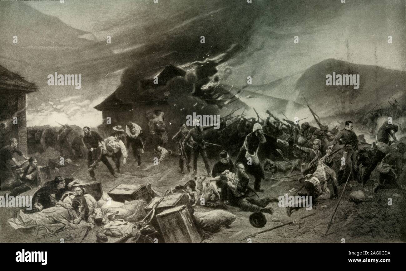 'La défense de Rorke's Drift, 22 au 23 janvier 1879", 1900. À partir de "l'Afrique du Sud et l' Ouest la guerre, Tome I", par Louis Creswicke. [T. C. &AMP ; E. C. Jack, Édimbourg, 1900] Banque D'Images