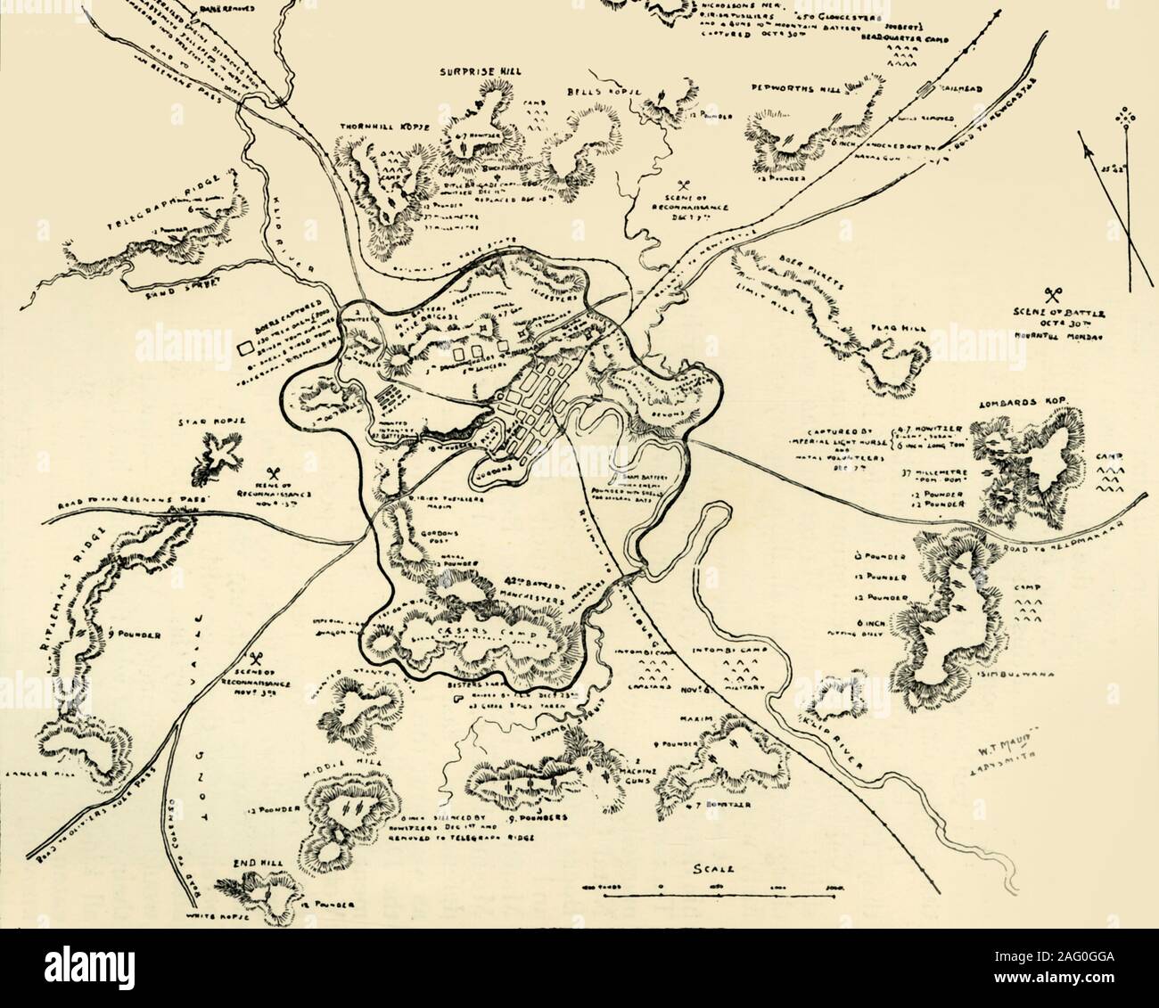 Le "Plan de Ladysmith et chronique des événements', 1900. Le siège de Ladysmith dans la Deuxième Guerre des Boers, a eu lieu entre le 2 novembre 1899 et 28 février 1900 de "l'Afrique du Sud et le Transvaal War, Vol. III", par Louis Creswicke. [T. C. &AMP ; E. C. Jack, Édimbourg, 1900] Banque D'Images