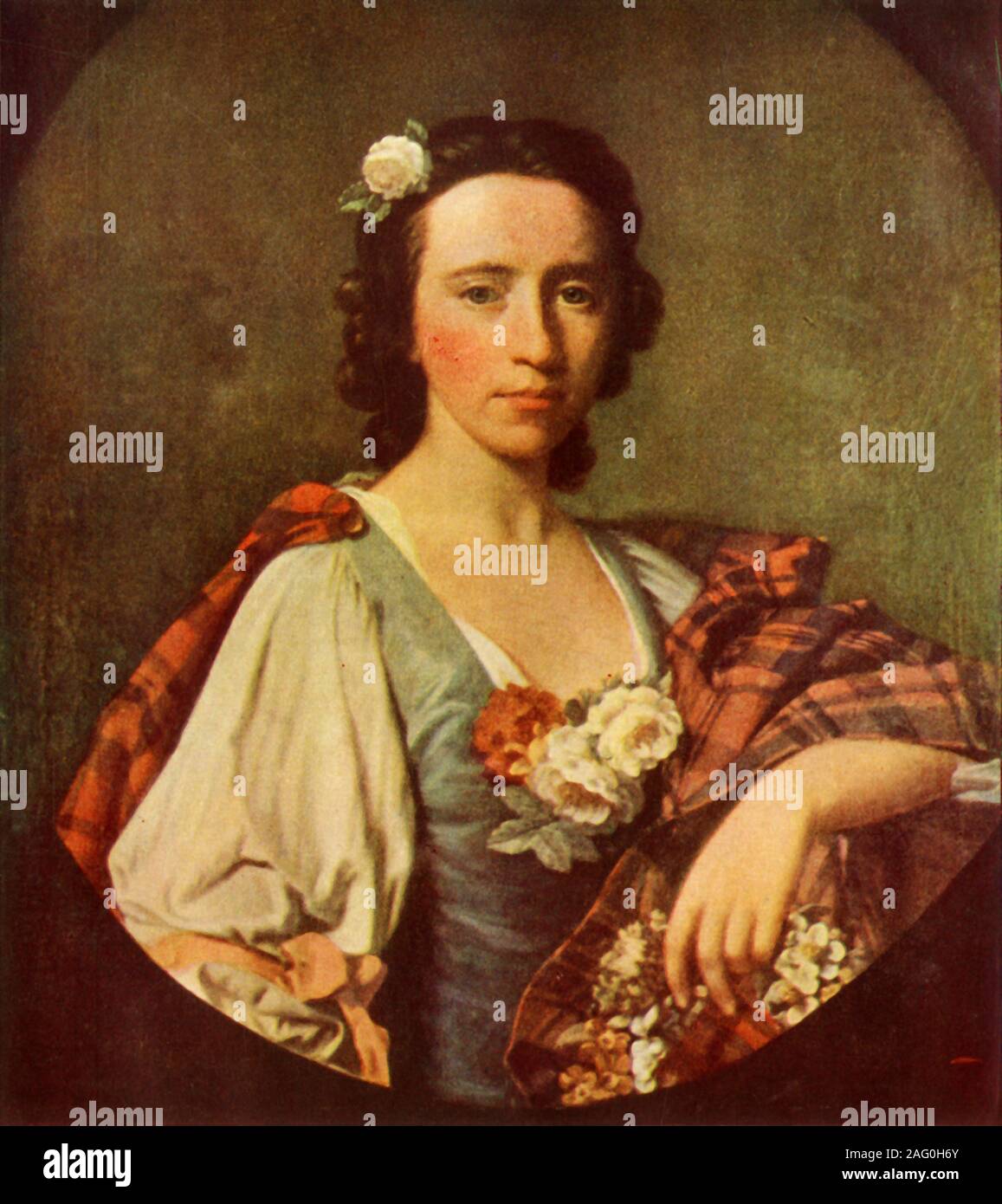 'Flora MacDonald', c1749, (1946). Portrait de patriote écossais Flora MacDonald (1722-1790) qui ont contribué à la révolte Jacobite prétendant Charles Édouard Stuart (Bonnie Prince Charlie') à s'échapper après sa défaite par les Anglais à la bataille de Culloden (1745). La peinture à l'Ashmolean Museum, Oxford. À partir de "la vie entre les Écossais", par Janet Adam Smith. [Collins, Londres, 1946] Banque D'Images