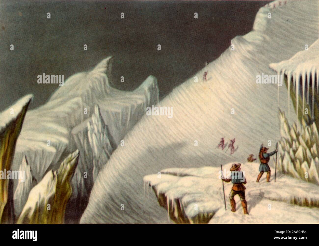 Étape dans l'ascension du Mont Blanc, c1853, (1946). Alpinistes sur le Mont Blanc, la plus haute montagne dans les Alpes. L'un des quatre affichages, 'les croquis originaux et des descriptions par J. MacGregor Esq., M.A.'. Publié dans "les alpinistes britanniques", par F. S. Smythe. [Collins, Londres, 1946] Banque D'Images