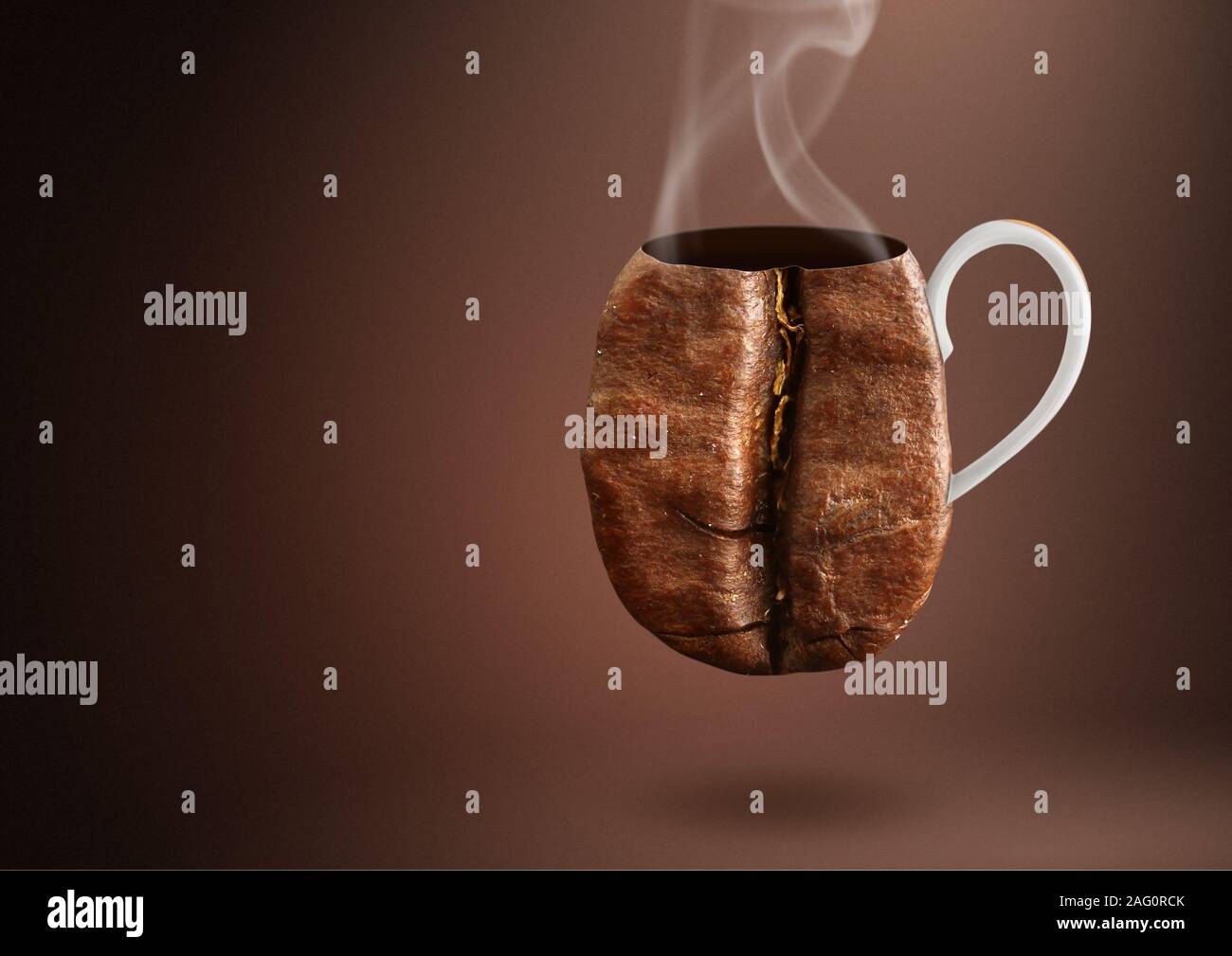 Concept créatif, café grain comme tasse de café avec de la vapeur Banque D'Images