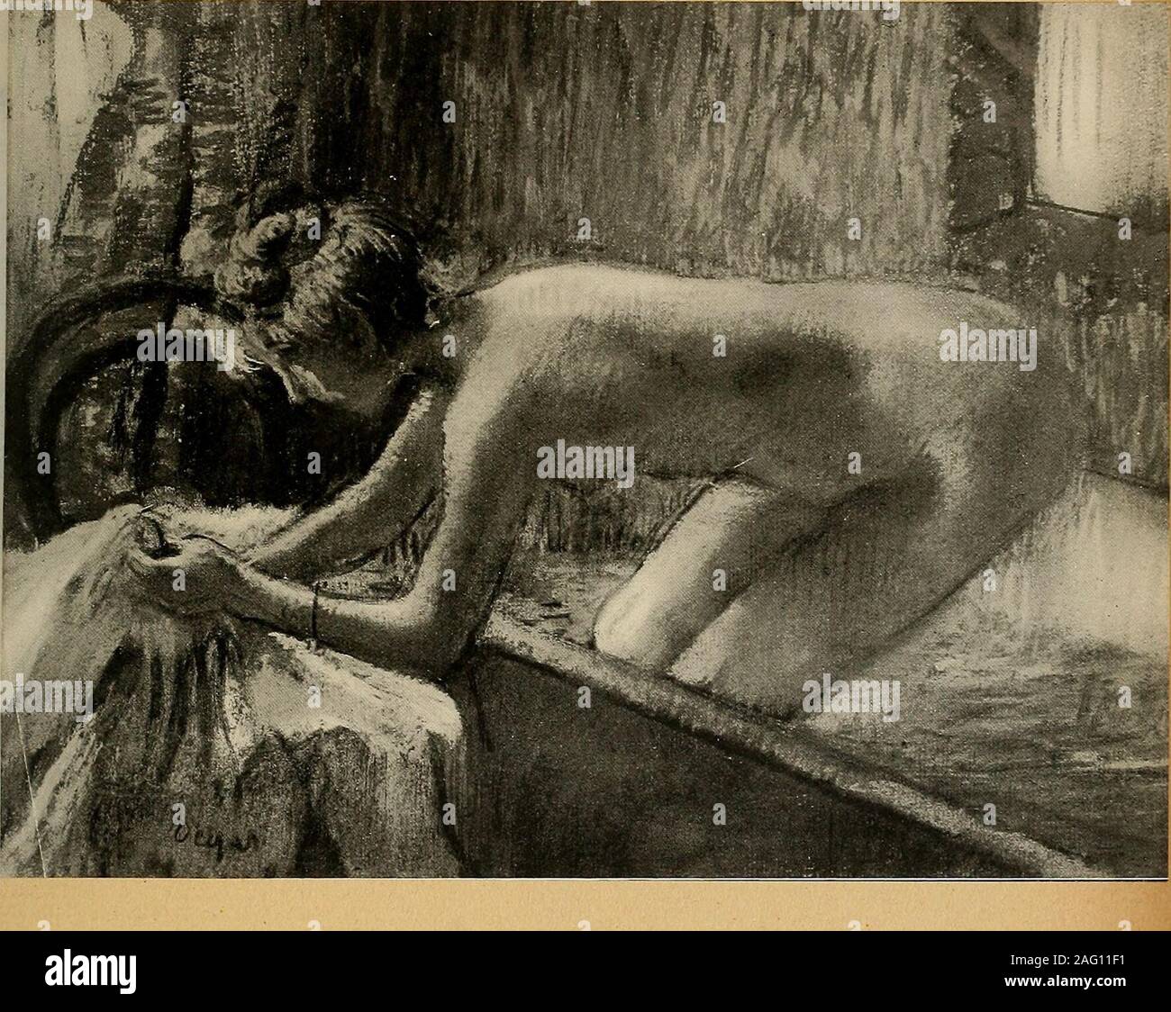 . Degas. APRES LE BAIN Colleditin Durand-Rucl de M... LA SORTIE DU BAIN Photo Vizzavona. Collection de M. G, Viau. lourdes et courtes, sans galbe et sans lignes ; les chaises plissées, gercées, graifiées,bleutées par leau où elles viennent de se tremper, par lair, lesmains rouges et les vulgaires, les pieds déformés par la chaussure, la tailleétranglée par le corset, les hanches avachies par les jupons, les ceintureset le reste. Ces corps de femmes, mous, flasques, sécroulent, débordent, sécra-envoyé. Les muscles font saillie, les membres se disloquent, les torses se ploient,les jambes sinfléchissent Banque D'Images