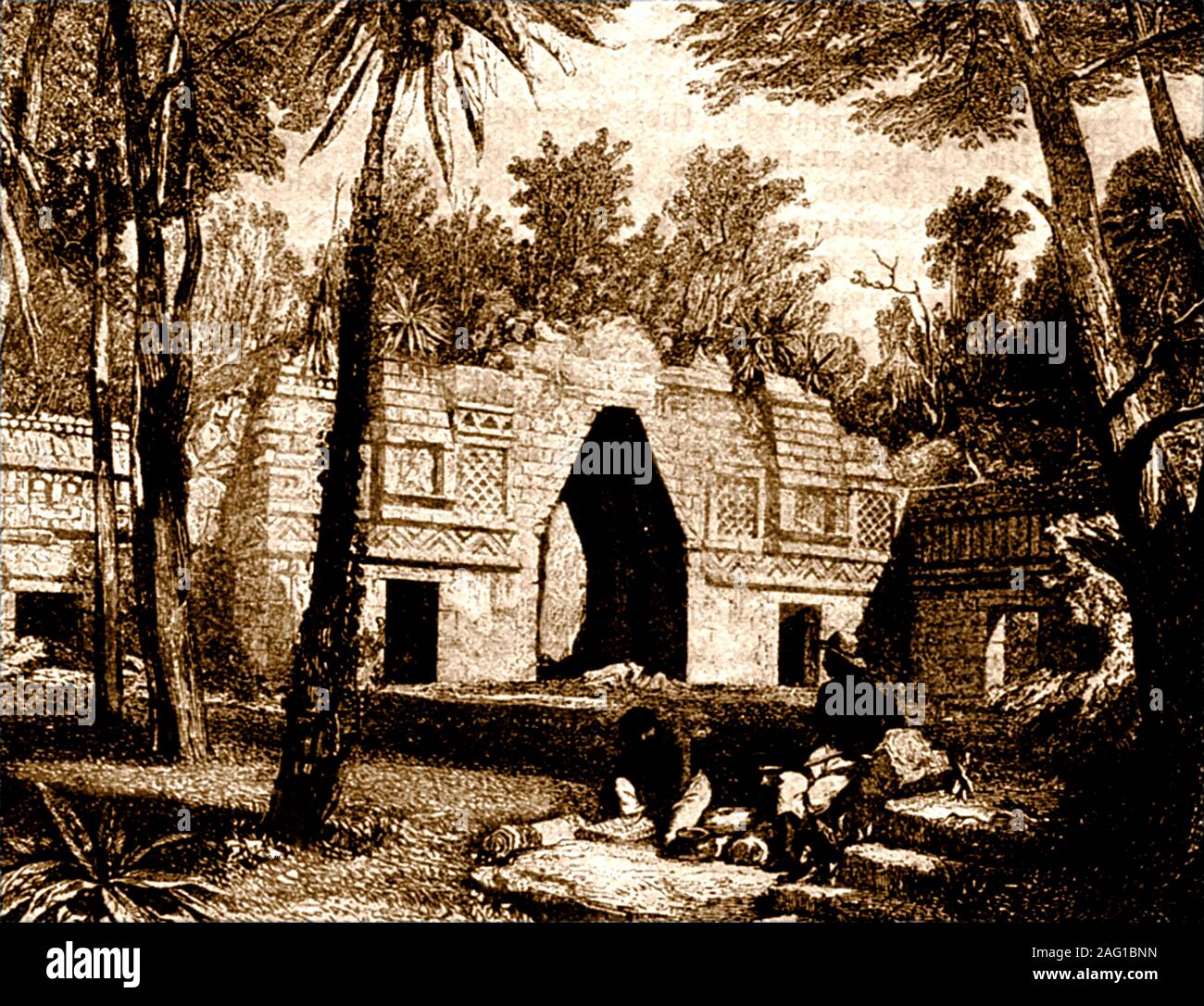 Reste de la passerelle dans le complexe du temple AZTEC ruins in YUCATAN , qu'ils l'étaient en 1909 Banque D'Images