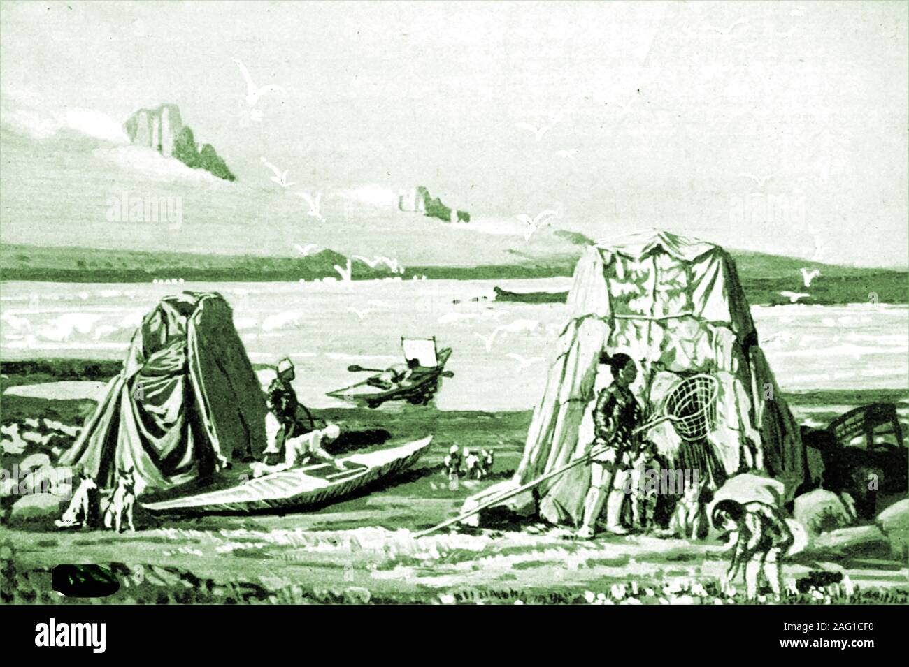 1927 Une image imprimée d'un esquimau du Groenland (Inuits) summer camp Banque D'Images