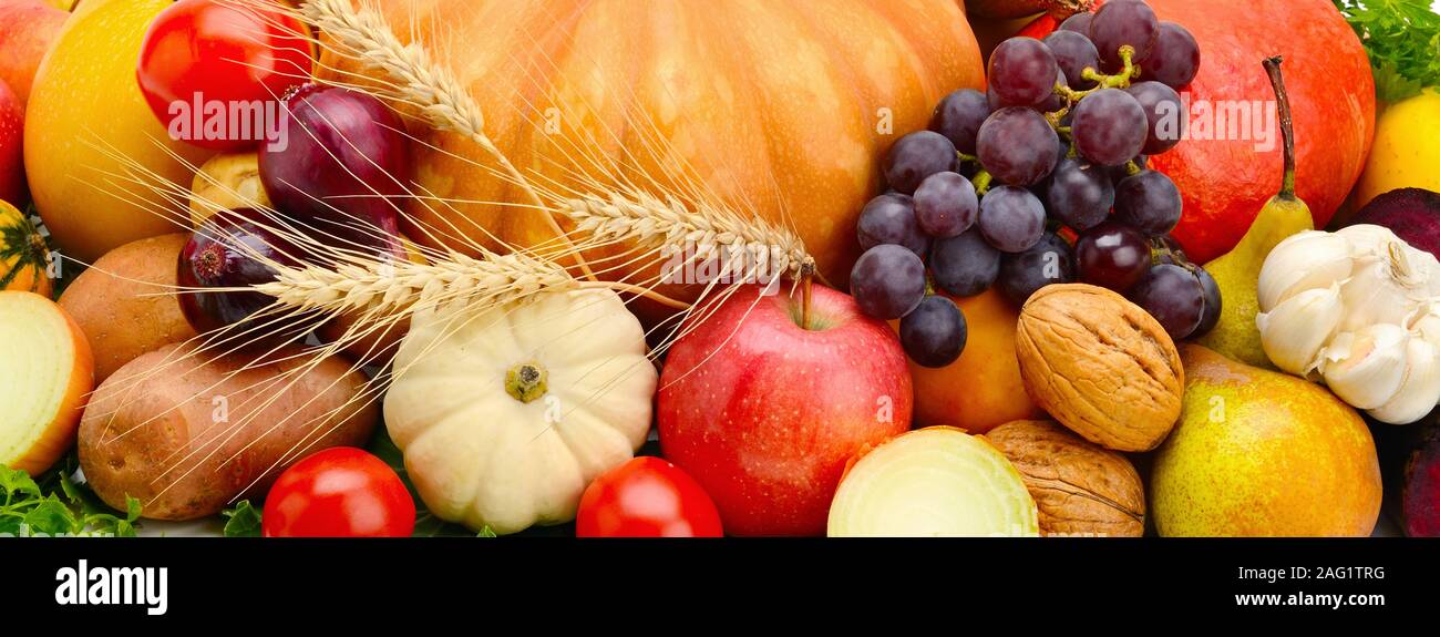 Belle arrière-plan d'un ensemble de légumes et fruits. Banque D'Images