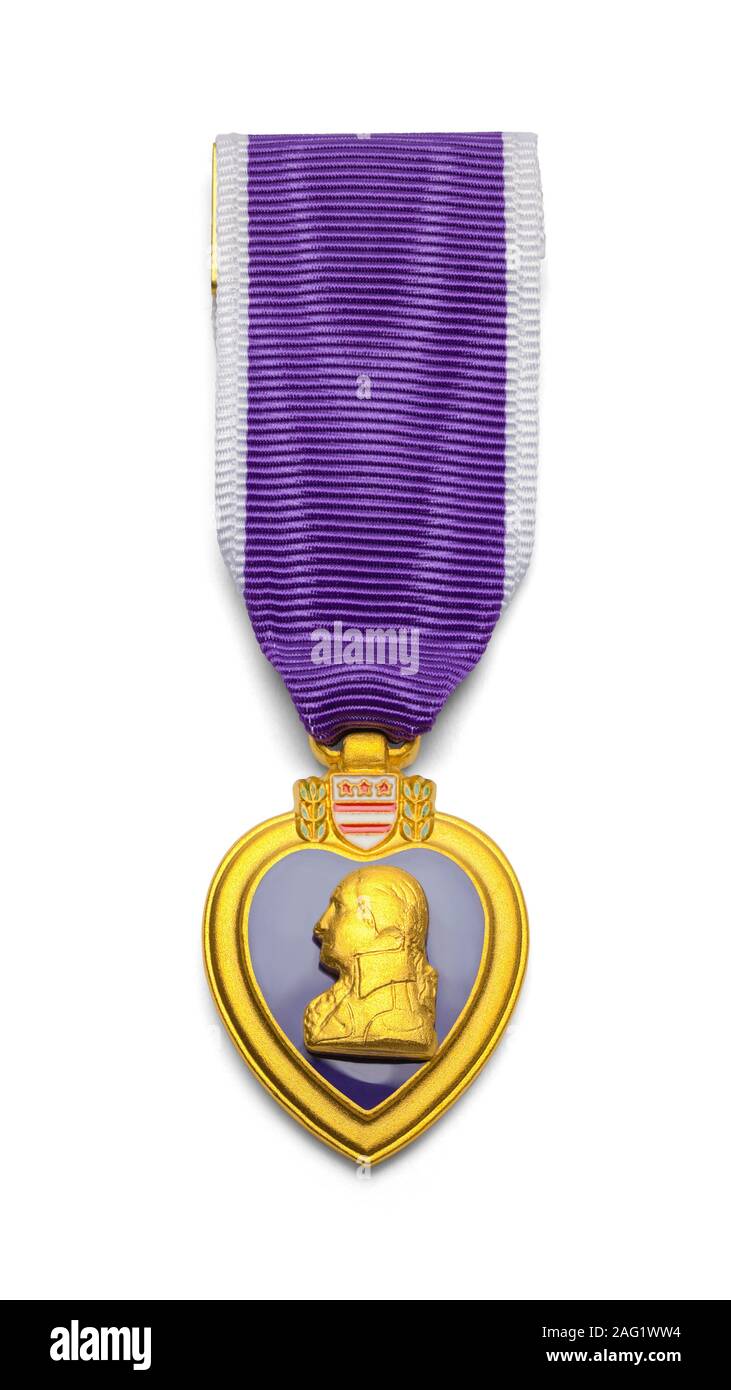 Purple Heart Médaille militaire isolé sur fond blanc. Banque D'Images