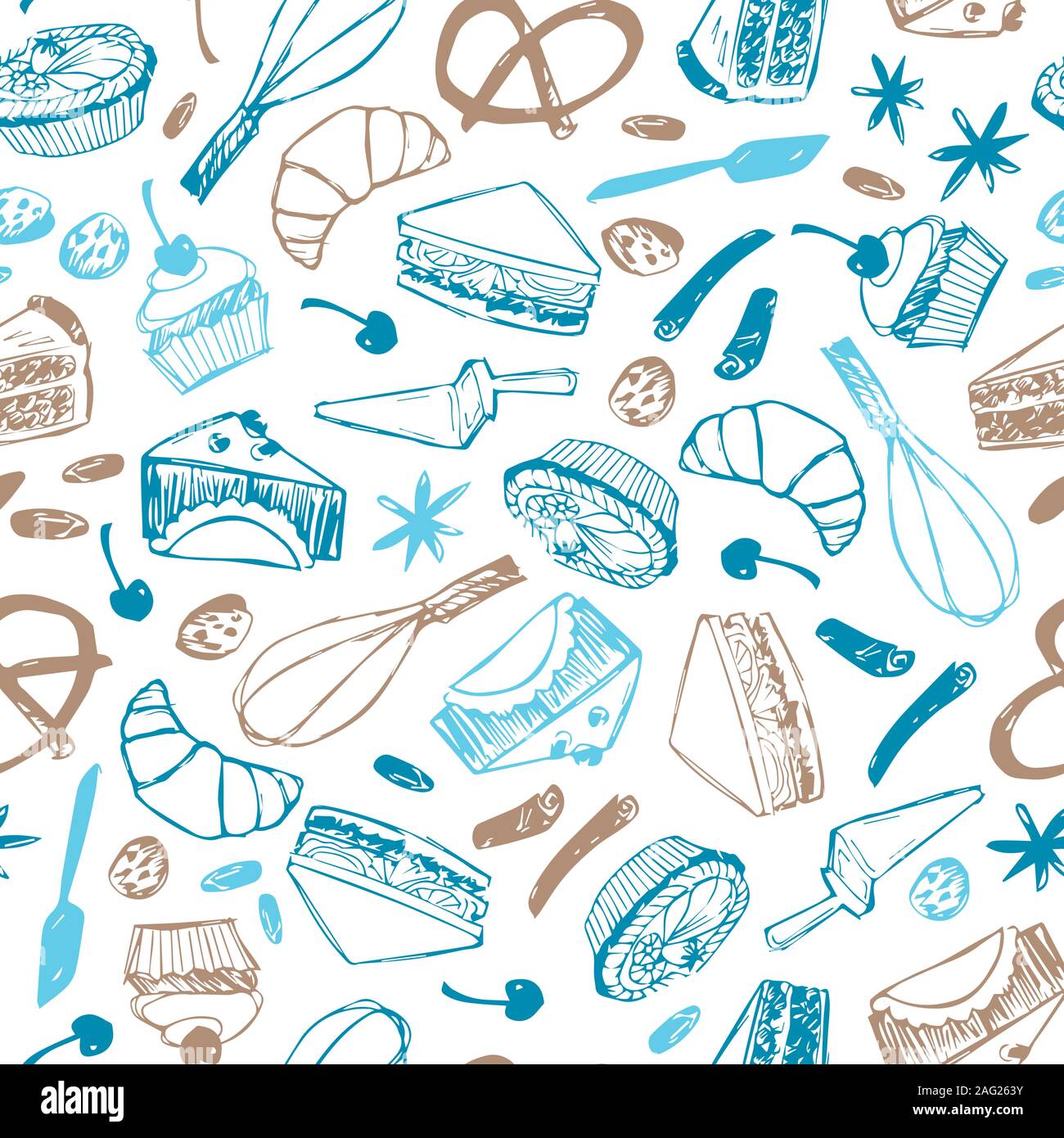 Les gâteaux et les pâtisseries blanc vecteur seamless background de répétition. Idéal pour scrapbooking, tissu et papier peint des projets. Illustration de Vecteur