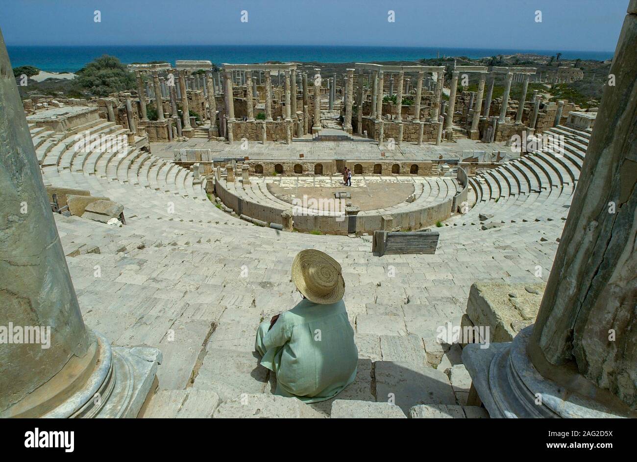 Ruines Romaines de Leptis Magna, Libye, Afrique du Nord. Banque D'Images