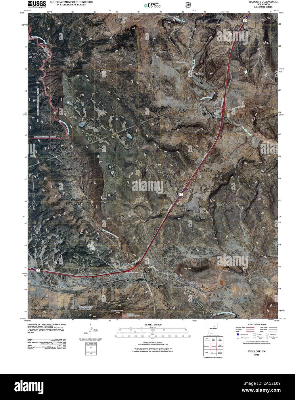 Carte TOPO USGS New Mexico NM 20110207 Restauration TM Tecolote Banque D'Images