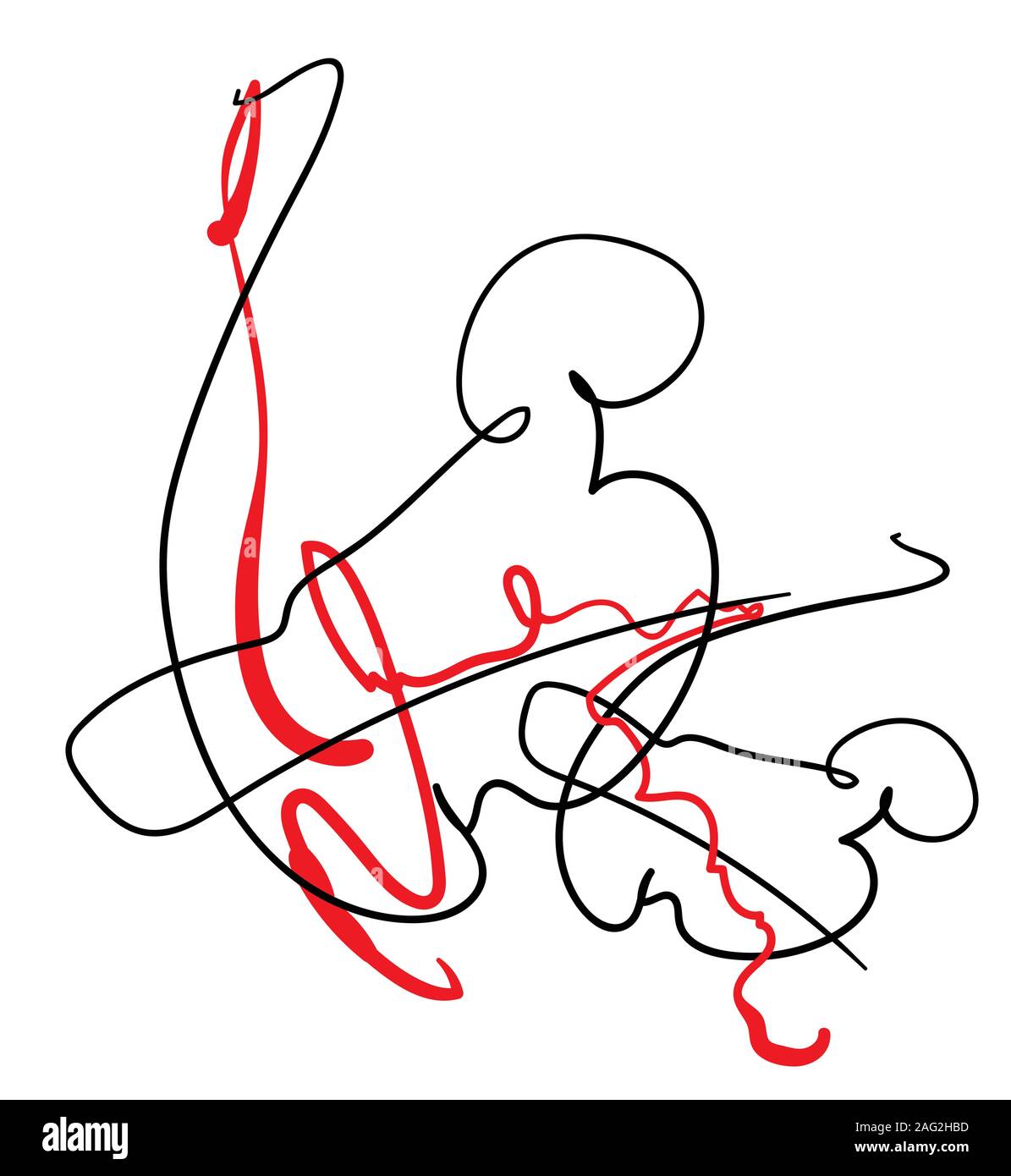 contour abstrait composition contemporaine, lignes noires et rouges avec motif moderne surréaliste minimaliste Illustration de Vecteur