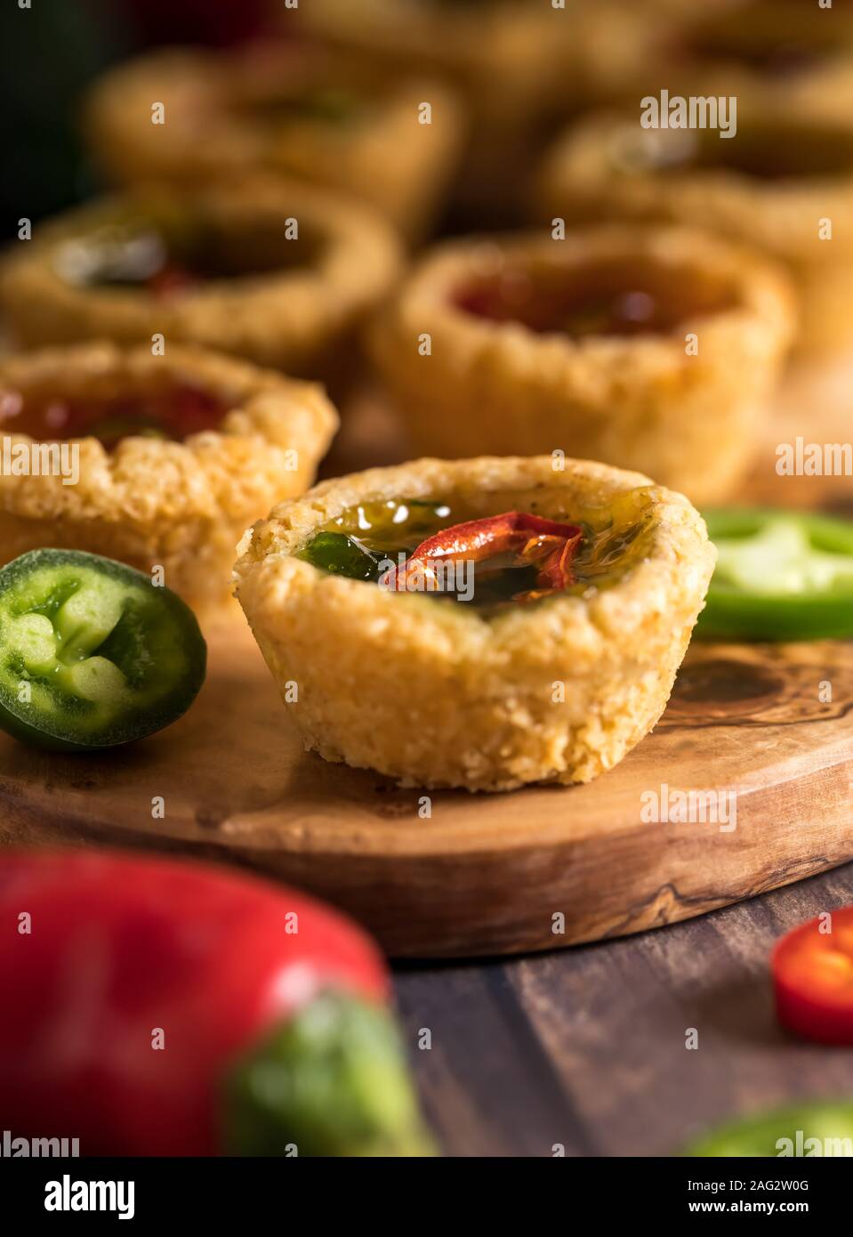 Mini tartelettes à la Gelée de piment. Banque D'Images