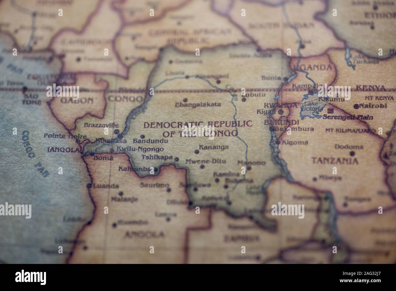 Gros plan du pays de la République du Congo sur un carte vintage Banque D'Images