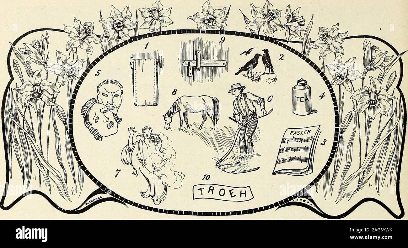 . [Saint Nicolas] série. L'un dit qu'il avait encore sept jours de plus. 2. Bien que j'ai renoncer maintenant, je commencerai bientôt à nouveau. 3. L'oeuf éclos et bientôt il en est sorti un jaune poussin. 4. Le loup, Lobo, mangé la viande empoisonnée. 5. L'Arno s'écoule à travers l'Italie ensoleillée. 6. Je vais ouvrir la porte pour vous. 7. La pomme sur la table est à moi. 8. Si la paix s'ensuivrait, puis la sanglante guerre wouldcease. Marion Lane. En zigzag. (GoldBadge, Saint Nicolas compétition.)Tous les mots décrits contiennent le même nombre*. ofletters Lorsqu'il a été justement deviné, celui-ci dessous, une autre andwritten le zigzag (commençant par Banque D'Images
