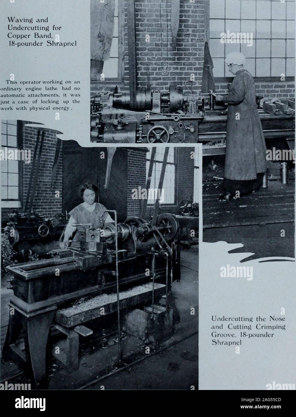 . Les femmes dans la production de munitions au Canada. c 35 andUndercutting forCopper m forme,bande d'obus de 18 livres cet opérateur travaillant sur anordinary noautomatic avait tour moteur pièces jointes, il wasjust une affaire de loci&lt;chelons avec travail de l'énergie physique .. Le Noseand CrimpingGroove sous-cotation de coupe, 18-pounderShrapnel Mi 36 OPÉRATIONS GÉNÉRALES SUR18 LIV. Banque D'Images