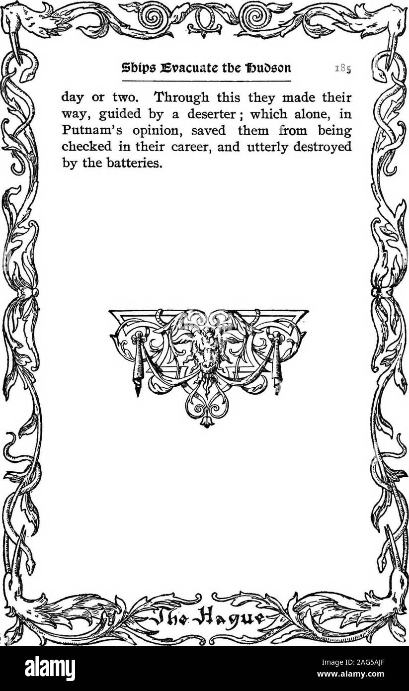 . Les œuvres de Washington Irving. ps déterminé à abandonner ces eaux, où leurs bateaux ont été tirés par le veryyeomanry chaque fois qu'ils ont essayé à la terre  ; et où leurs navires étaient en danger, tout en frommidnight incendiaires à l'ancre.profitant d'un vent vif et la faveur de la marée, ils ont fait tous les début de la voile sur le morn-ing du 18 août, et s'est désisté theriver, maintien de la dose sous la côte est, où ils les canons de MountWashington n'ont pas pu être amenés à bearupon entre eux. Malgré cette précaution, le Phosnix a été trois fois coque par des images de l'theforts, Banque D'Images