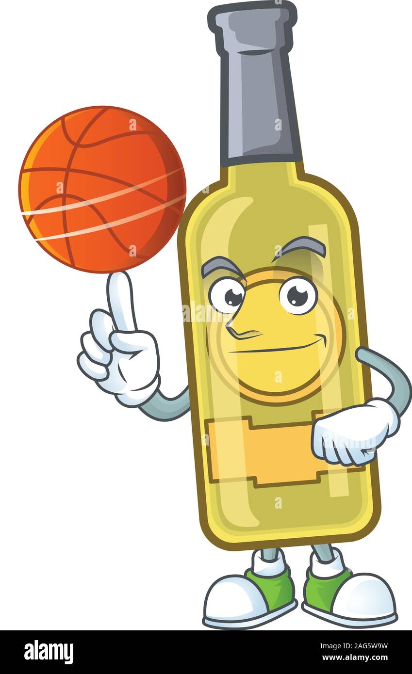 Happy face jaune champagne bouteille personnage jouant au basket-ball Image  Vectorielle Stock - Alamy