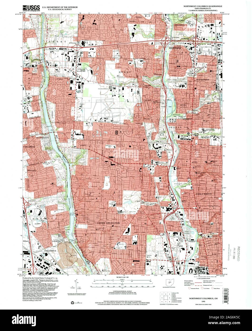 Carte TOPO USGS OH Ohio Columbus Northwest Restauration 226443199524000 Banque D'Images