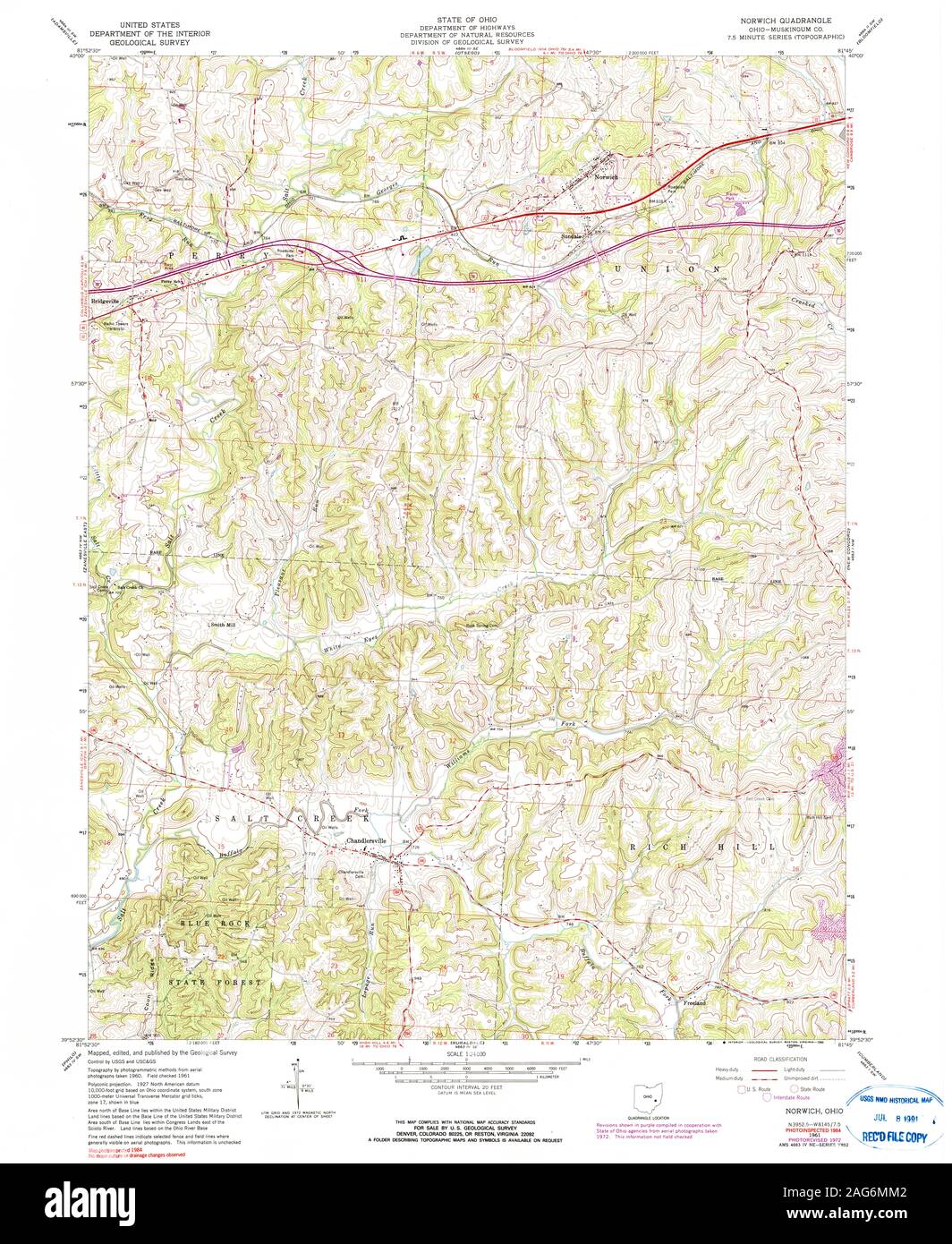 Carte TOPO USGS Ohio OH Norwich 2279871961 Restauration 24000 Banque D'Images