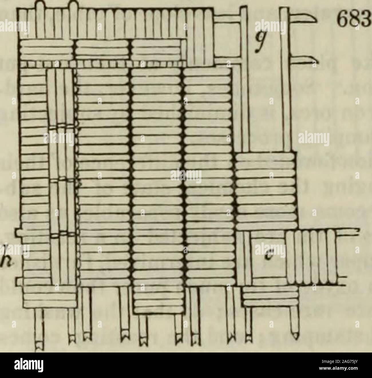 . Un dictionnaire des arts, manufactures et mines : contenant une présentation claire de leurs principes et de la pratique. lled une zone traîné, et quelques-fois, assez mal, un four de grillage. À l'intérieur de ces petits murs, environ 3 feethigh, il y a souvent des conduits verticaux ou de cheminées pour correspondre avec un orificedu carter le niveau du sol, afin d'exciter un courant d'air dans les pièces adjacentes. Quand theroastin ? Une fois réglé est agoing, ces cheminées peuvent être ouvertes ou fermées en leurs extrémités supérieures, selon les nécessités de la procédure. Plusieurs de ces fours sont généralement érigée en lien avec l'ée Banque D'Images