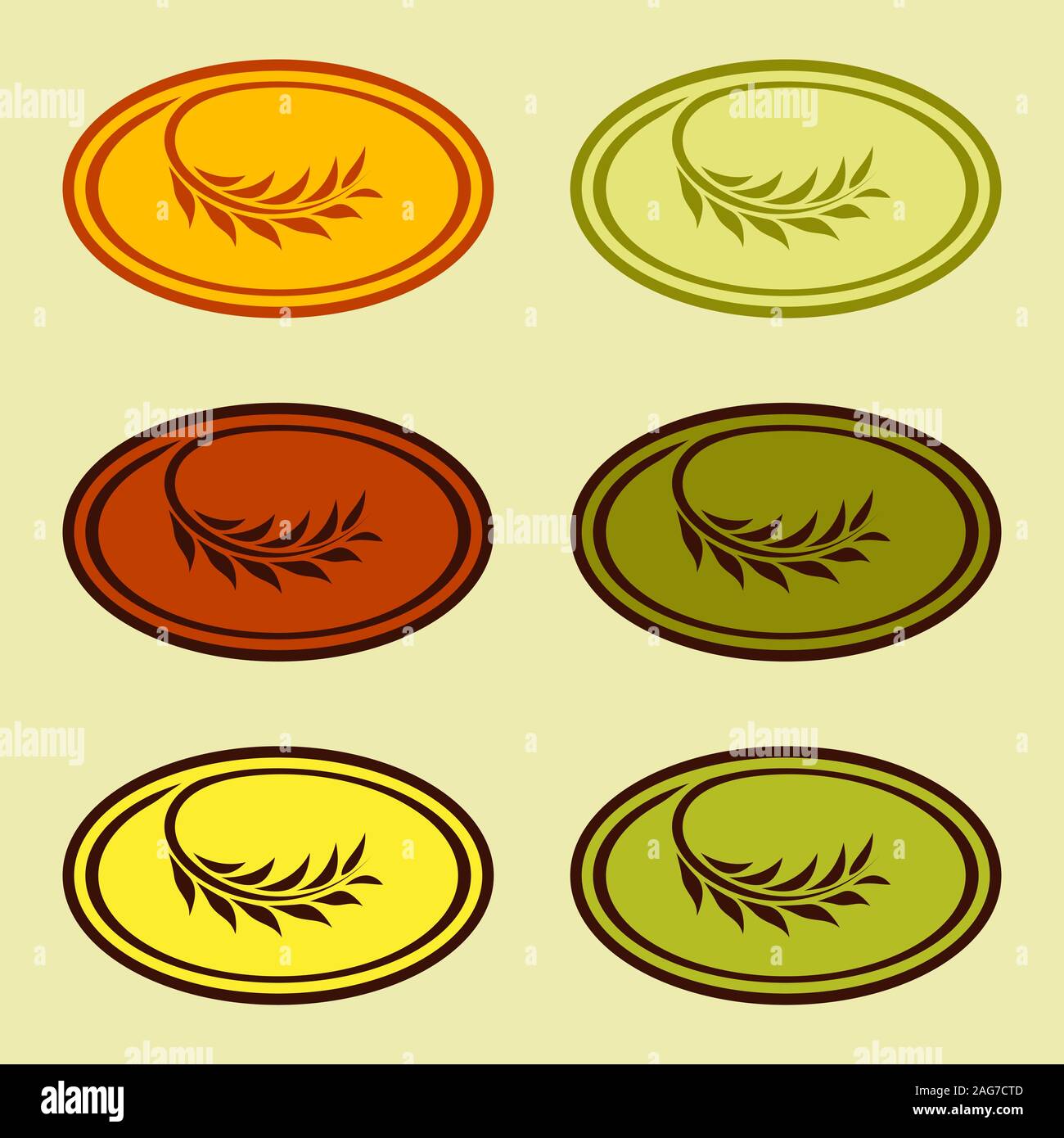 Branche d'olivier. La direction générale du blé. Logo Vector. Collection colorée. Vert, jaune, rouge, logos. Illustration de Vecteur