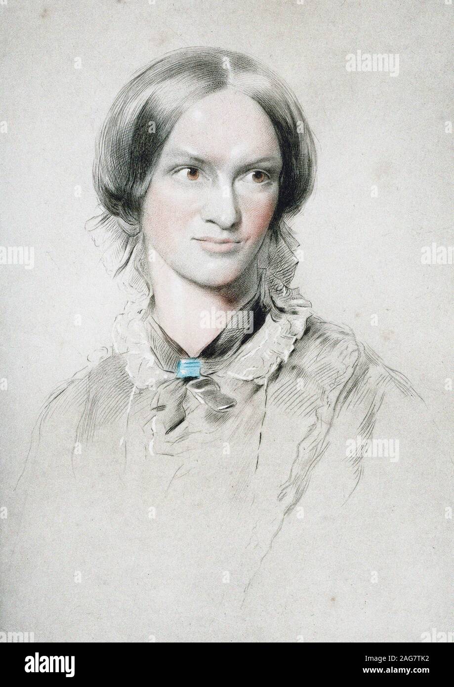 Portrait de l'écrivain Charlotte Bront&# xeb ; (1816-1855), ch. 1850. Collection privée. Banque D'Images