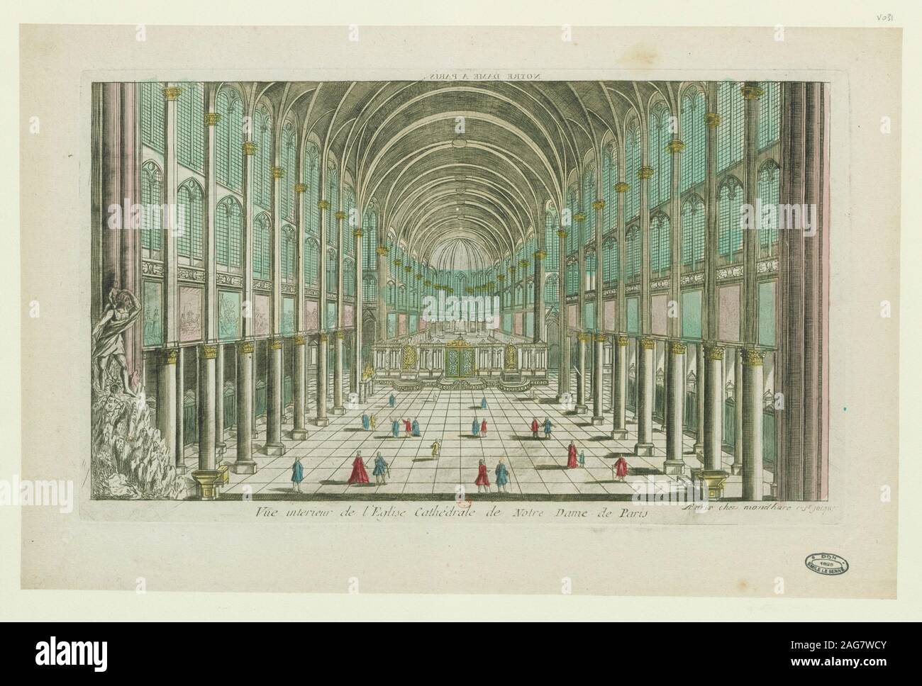 Vue de l'intérieur de la cathédrale Notre-Dame de Paris, ca 1770. On trouve dans la collection de Biblioth&# xe8;que Nationale de France. Banque D'Images