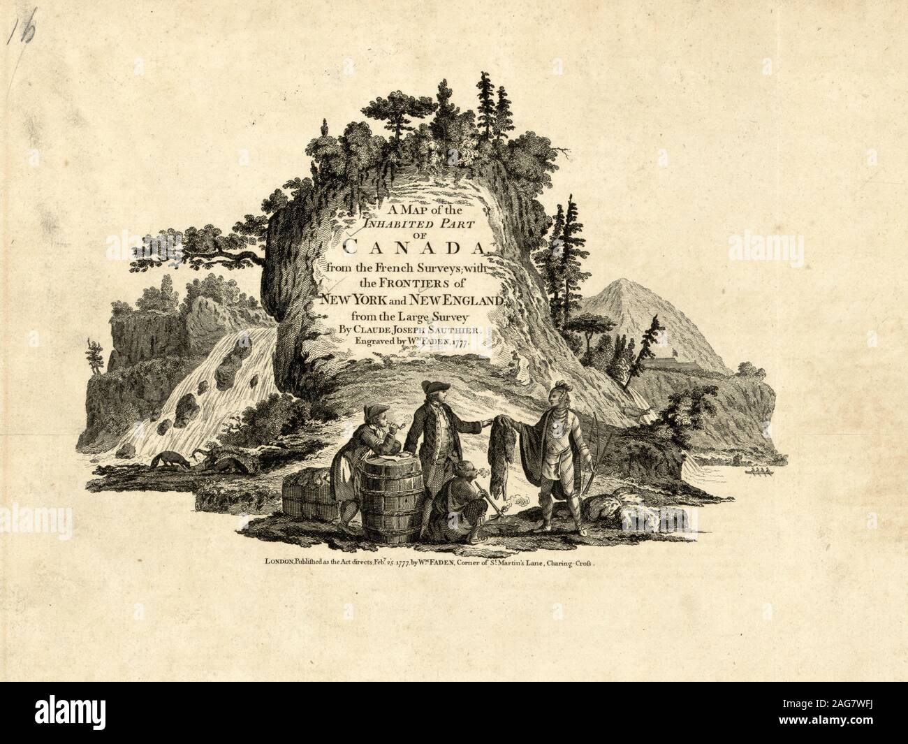 Les Indiens dans le commerce de la fourrure au Canada. De : "Une carte de la partie habitée du Canada à partir de l'enquêtes françaises", 1777. Collection privée. Banque D'Images