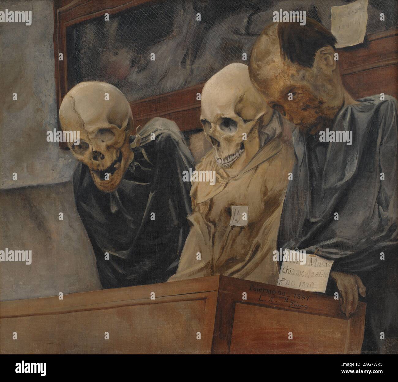 Trois Crânes de la catacombes dei Cappuccini à Palermo , 1894. On trouve dans la collection de Statens Museum for Kunst, Copenhague. Banque D'Images