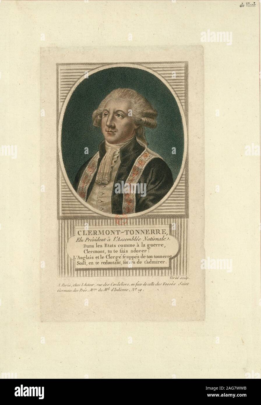 Portrait de Stanislas Marie annonce&# xe9;la&# xef;De, Comte de Clermont-Tonnerre (1757-1792), ch. 1789. On trouve dans la collection de Biblioth&# xe8;que Nationale de France. Banque D'Images