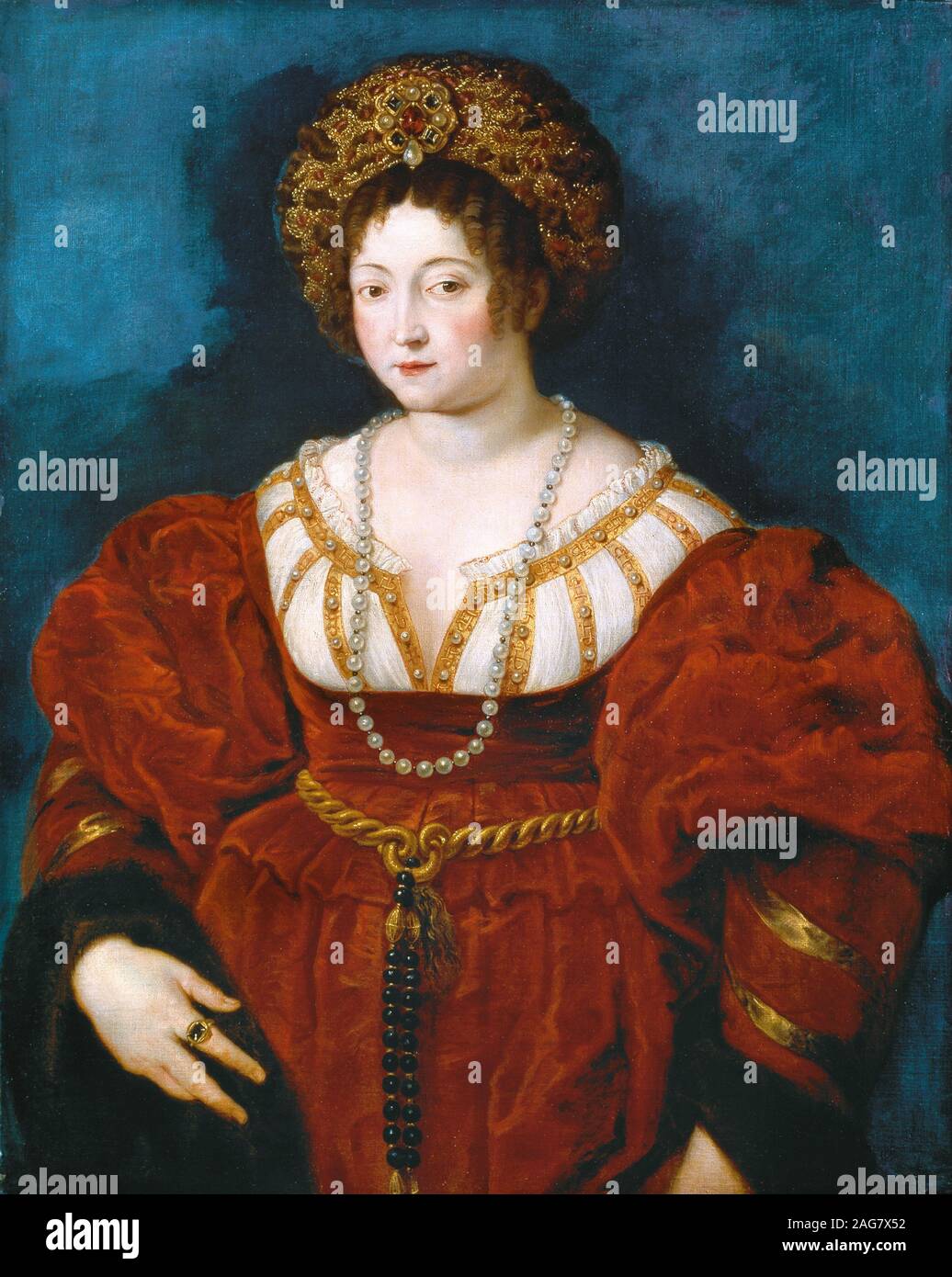 Portrait d'Isabelle d'Este (1474-1539) en rouge. Après le Titien, ch. 1605. On trouve dans la Collection de l'histoire de l'Art Museum, Vienne. Banque D'Images