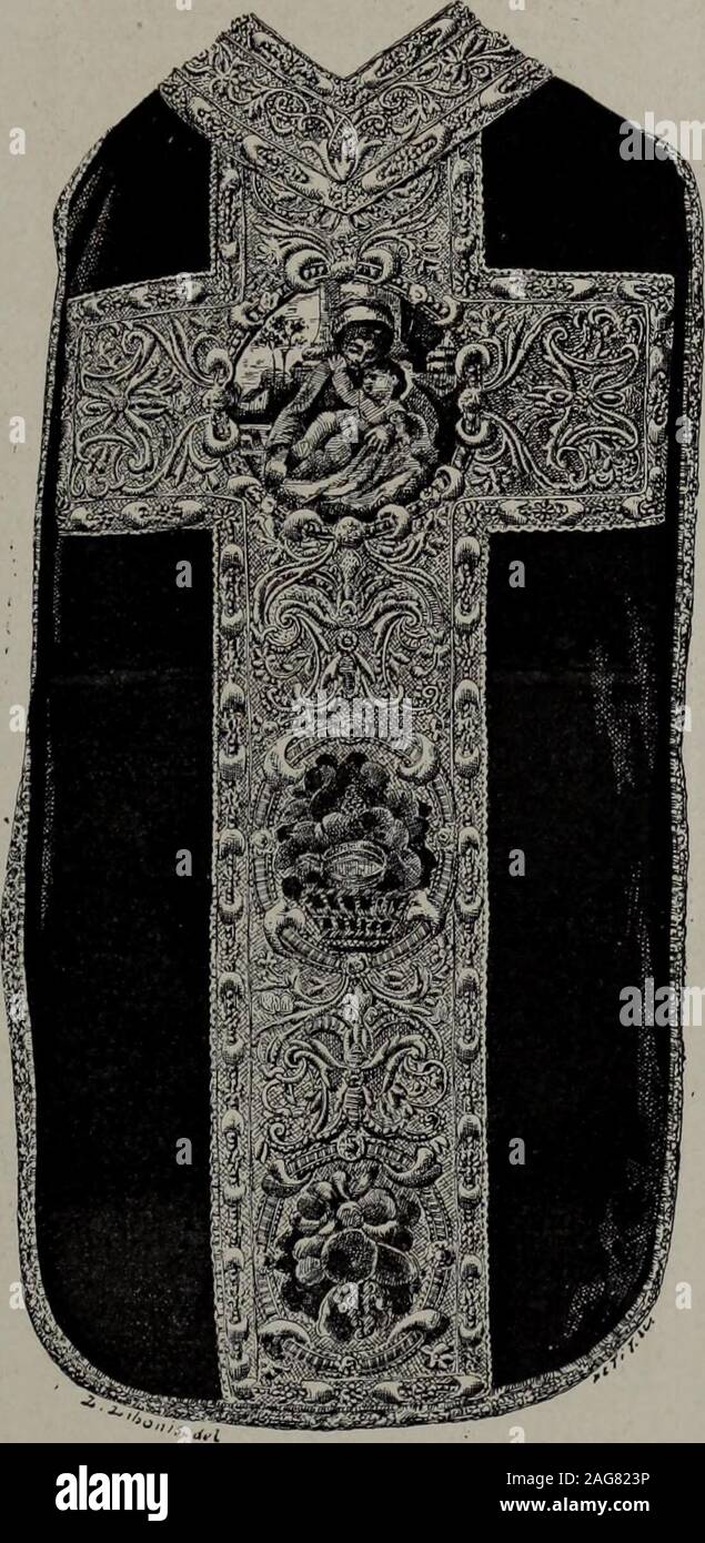 . Histoire du tissu ancien à l'exposition de l'Union centrale des arts décoratifs. erie de Bruges. La sectionbelge à lexposition du Trocadéro avait envoyé une chasuble non moins belle, ayant lamême origine. Lexposition de l'Union nous montre deux analogues de l'exposera sous lerapport du travail ; ce sont deux parements dautel appartenant à M. Vail, ayant poursujets : lun le Christ et la femme adultère ; lautre, la Vierge et sainte Anne. Ces bro-deries, exécutées sur toile, ont pour base un cordonnet en soie recouvert dun fil dor sur HISTOIRE DU TISSU ANCIEN. 179 lequel le dessin est obtenu par un p Banque D'Images