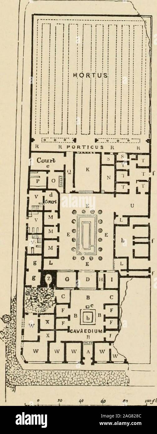 . Une encyclopédie de l'architecture, historiques, théoriques et pratiques. Nouvelle éd., rev., portions, réécrite, et avec des ajouts par Wyatt Ashley.. K, triclinium, soulevé deux étapes de thel) eristyle, et séparé du jardin par un largewindow. Dans ce prix comjjany,a été reçu et chaises ))avec lacets pour leur hébergement. L L I, exedrce,. iM M JNI, cella, familiariit ou famille cham-bres : plus on avait une fenêtre à la cour intoa à d. N, lararium ou armarium, une recep-tacle pour les plus révérés et godsO préférés, cuisine avec cuisinière, dans oiiening acourt à e, et un Banque D'Images